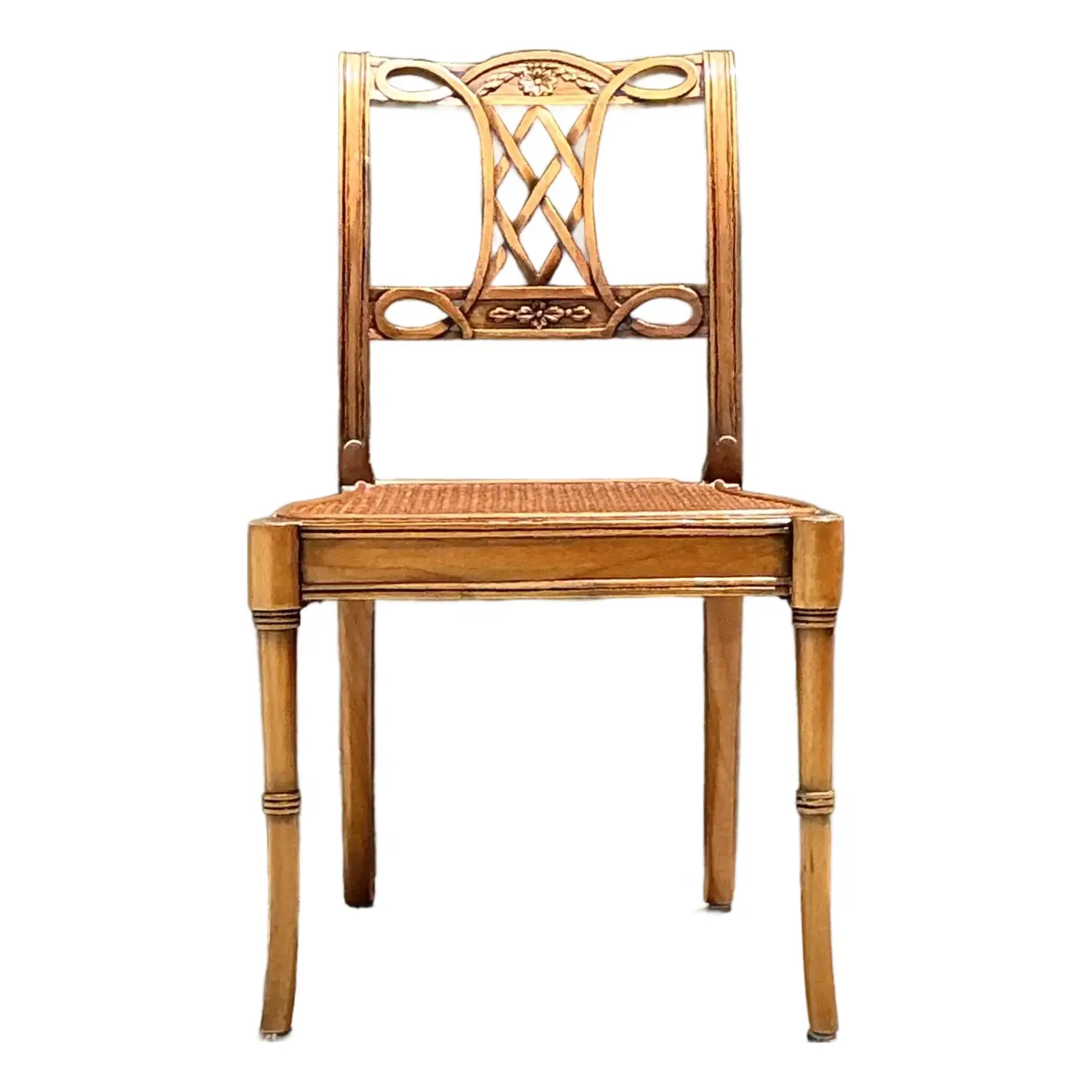 Vintage Hand Carved Cane Side Chair