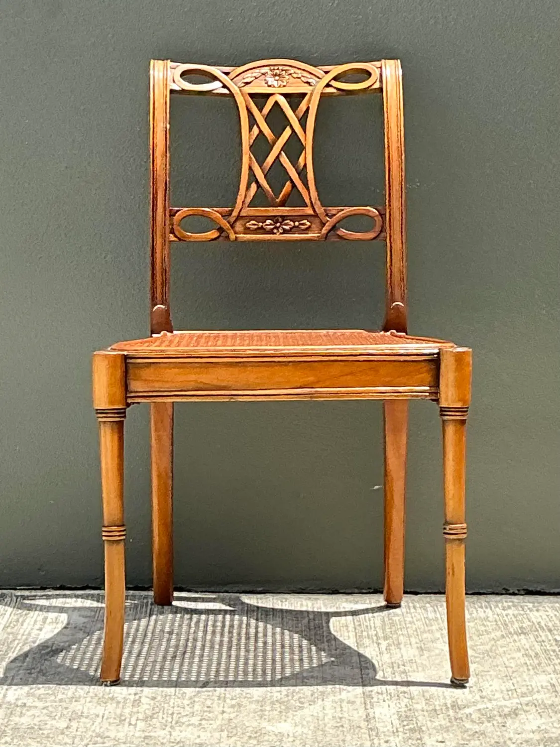 Vintage Hand Carved Cane Side Chair - Detail view