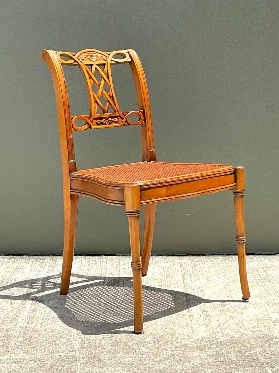 Vintage Hand Carved Cane Side Chair - Side view