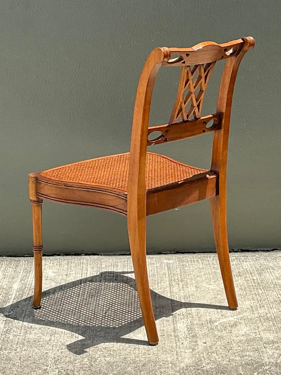Vintage Hand Carved Cane Side Chair - Back view