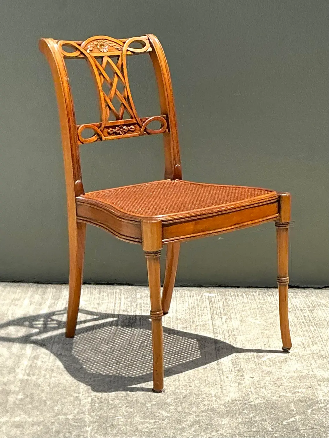 Vintage Hand Carved Cane Side Chair - Top view