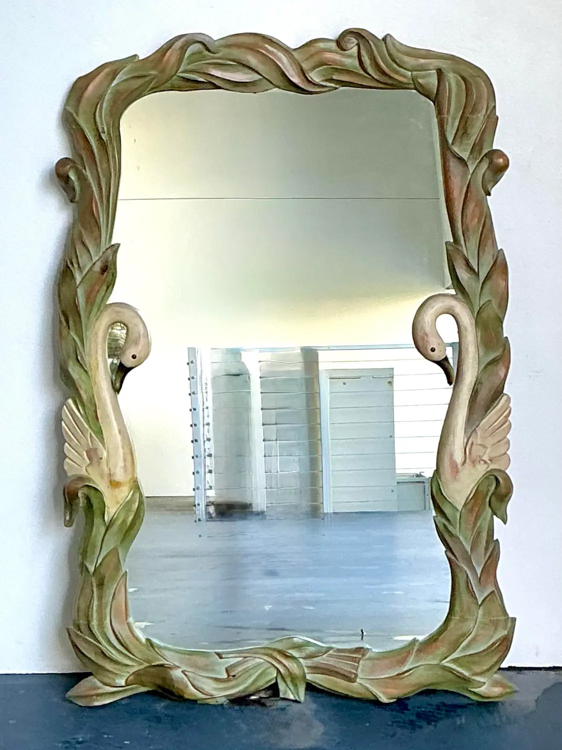 Vintage Hand Carved Swan Mirror - Detail view