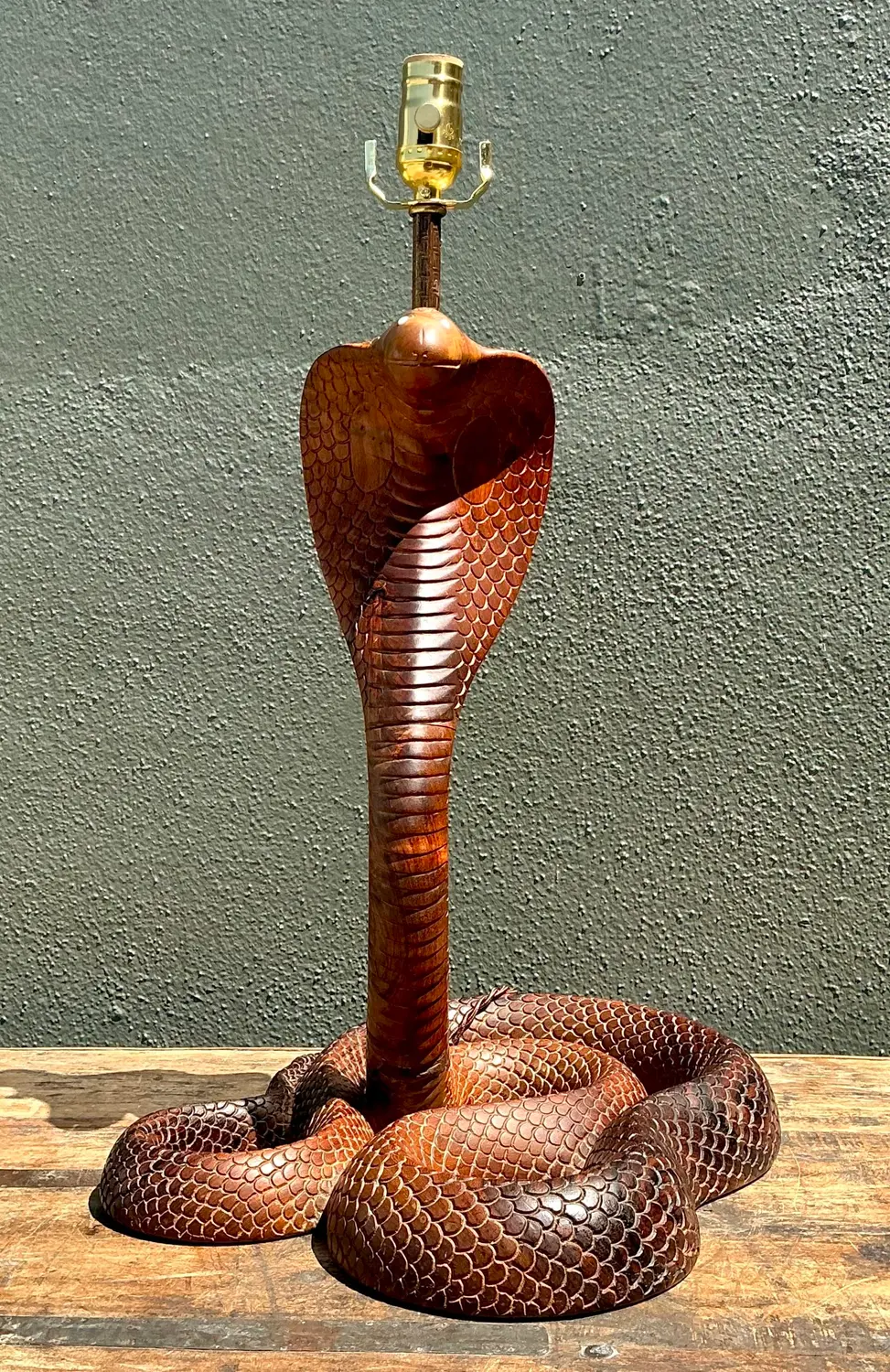 Vintage Hand Carved Wood Cobra Lamp
