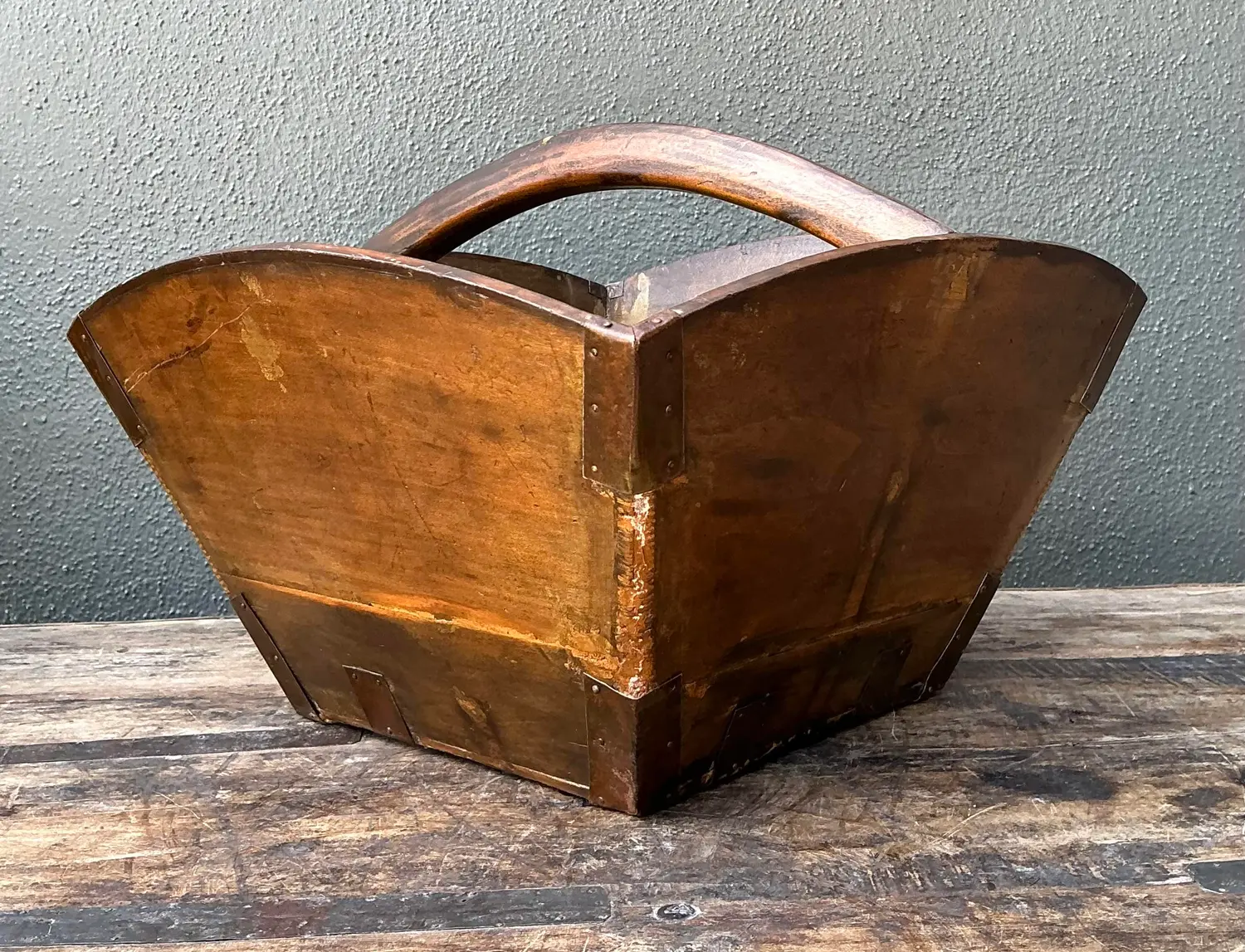 Vintage Hand Made Wooden Basket - Detail view