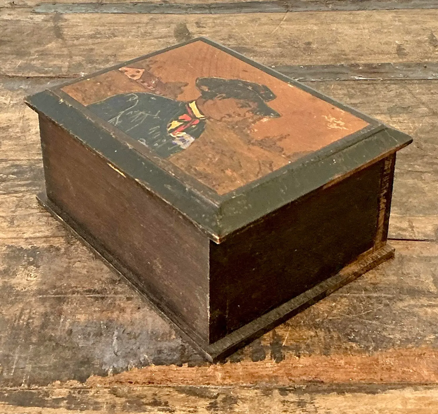 Vintage Hand Painted Cowboy Box - Top view