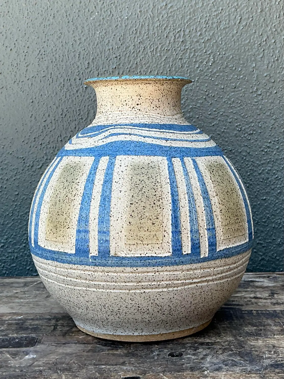 Vintage Hand Painted Original Studio Pottery Vase - Top view