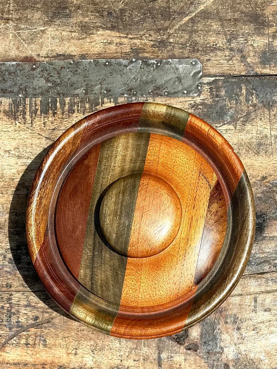 Vintage Inlay Wood Round Lidded Box