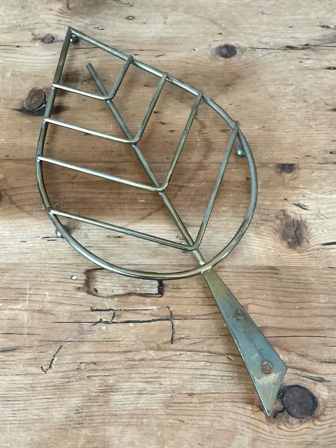 Vintage Italian Brass Leaf Trivet - 195 - Side view
