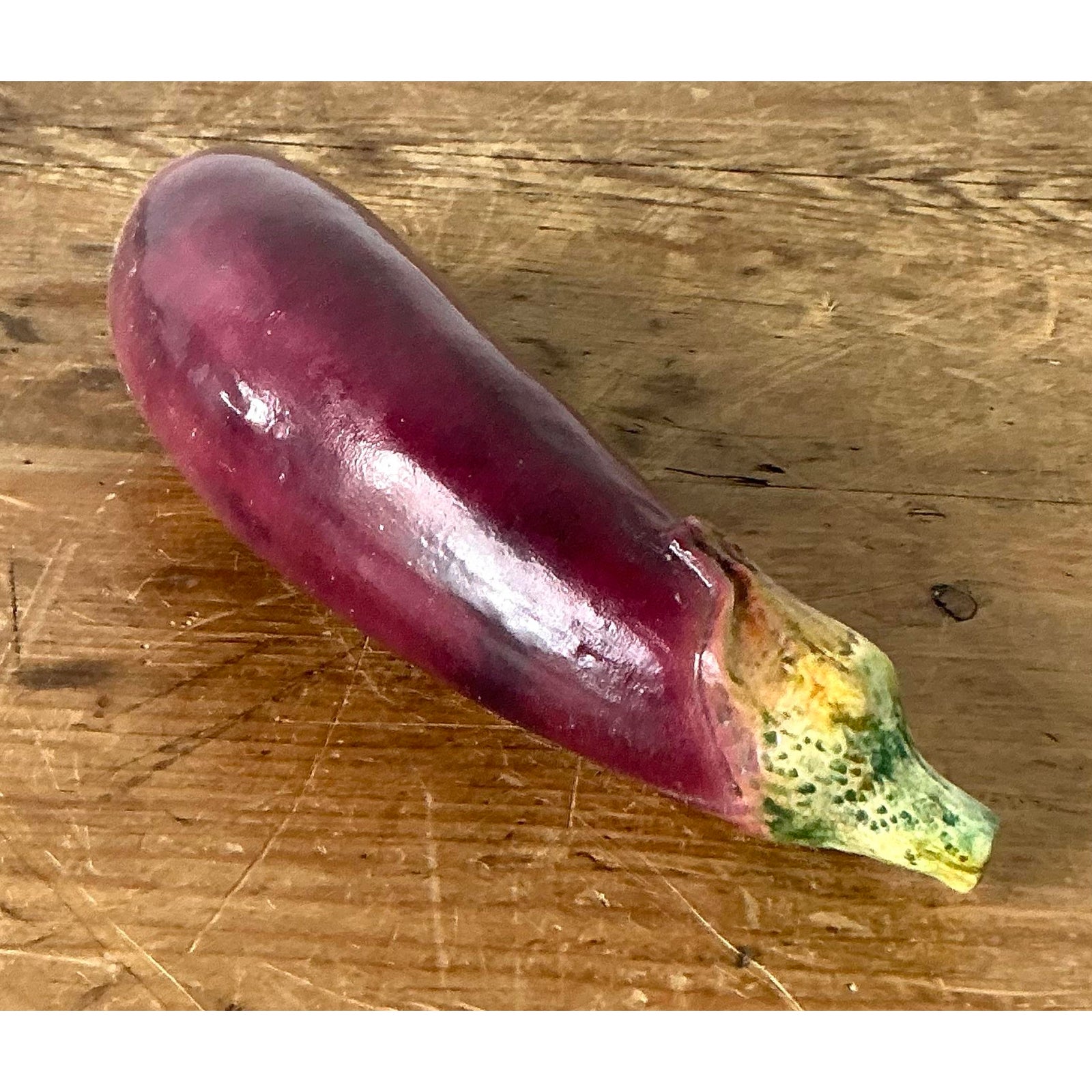 Vintage Italian Glazed Ceramic Eggplant - Side view