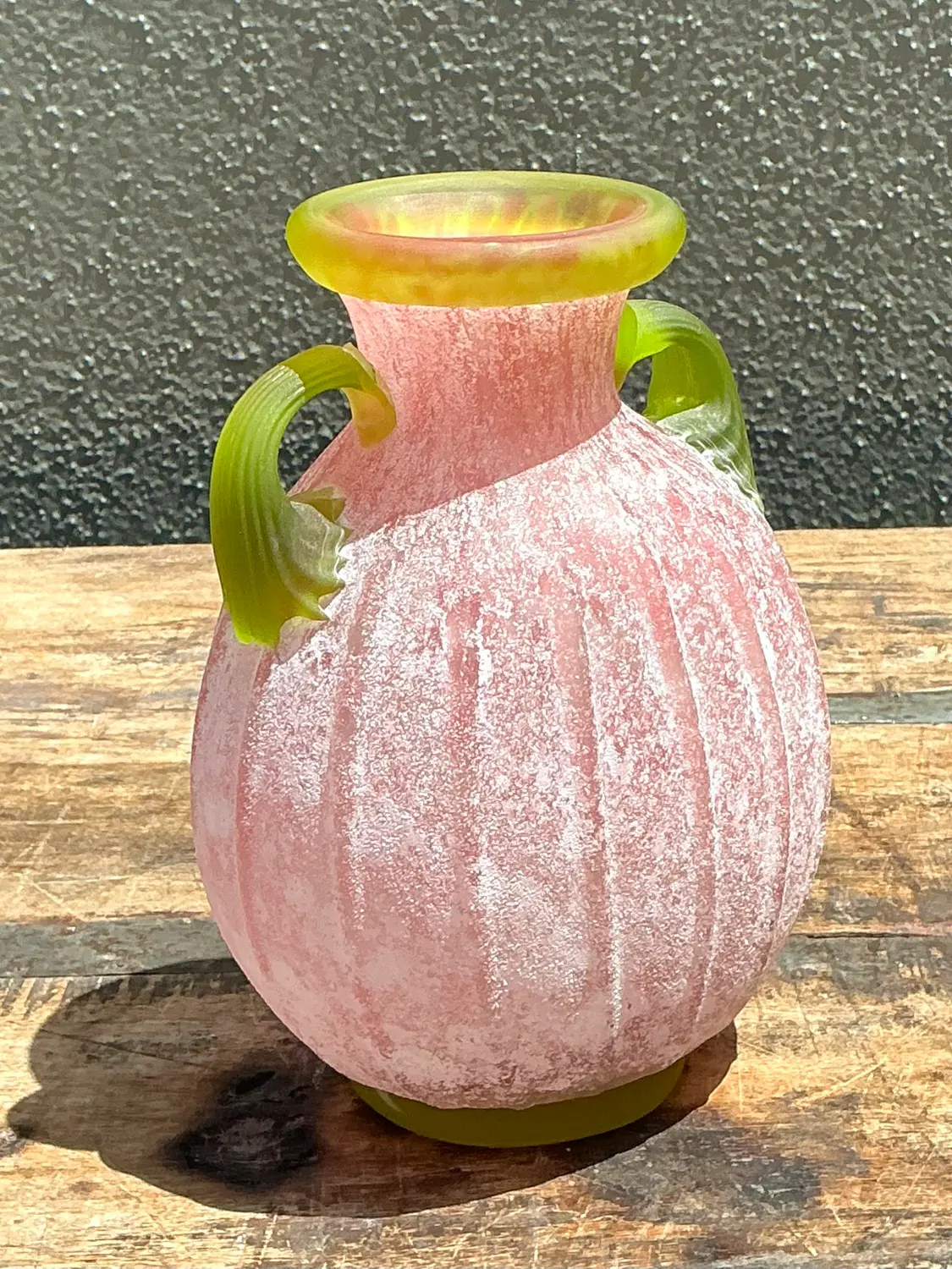 Vintage Italian Hand Blown Glass Vase - Blown Glass, 6.75W x 7.75H - Side view
