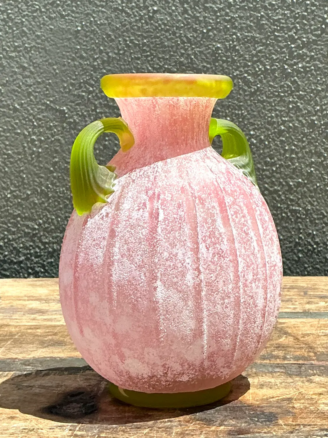 Vintage Italian Hand Blown Glass Vase - Blown Glass, 6.75W x 7.75H - Back view
