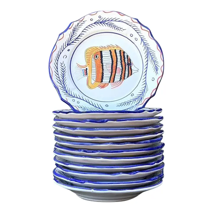 Vintage Italian Hand Painted Fish Plates - Set of 12