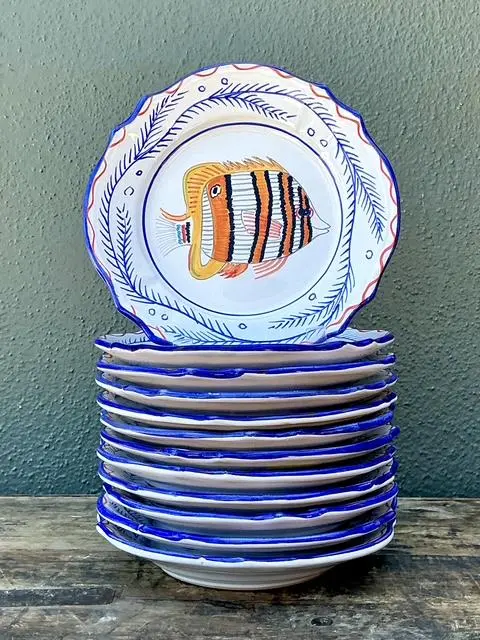 Vintage Italian Hand Painted Fish Plates - Set of 12 - Detail view