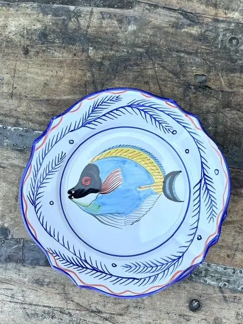 Vintage Italian Hand Painted Fish Plates - Set of 12 - Side view
