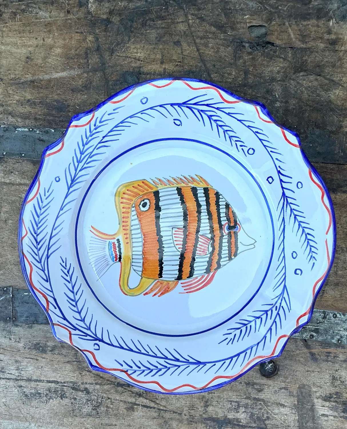 Vintage Italian Hand Painted Fish Plates - Set of 12 - Back view