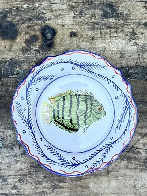 Vintage Italian Hand Painted Fish Plates - Set of 12 - Top view