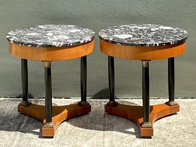 Vintage Italian Neoclassical Stone Top Side Tables - A Pair