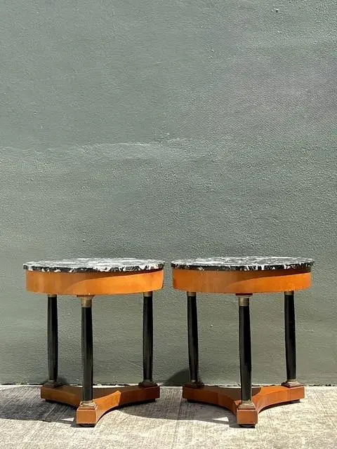 Vintage Italian Neoclassical Stone Top Side Tables - A Pair - Detail view