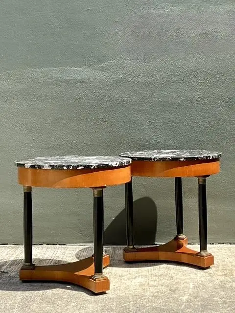 Vintage Italian Neoclassical Stone Top Side Tables - A Pair - Side view