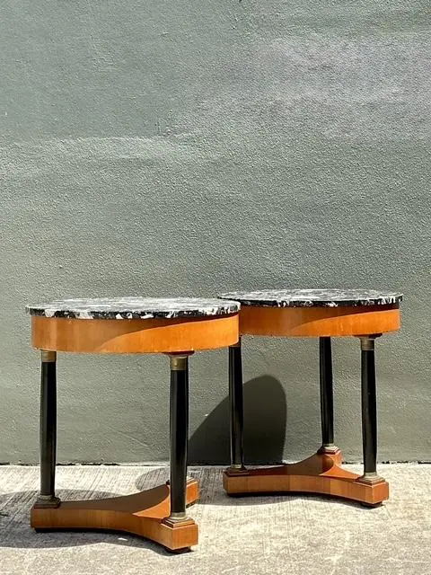Vintage Italian Neoclassical Stone Top Side Tables - A Pair - Back view
