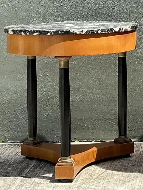 Vintage Italian Neoclassical Stone Top Side Tables - A Pair - Top view