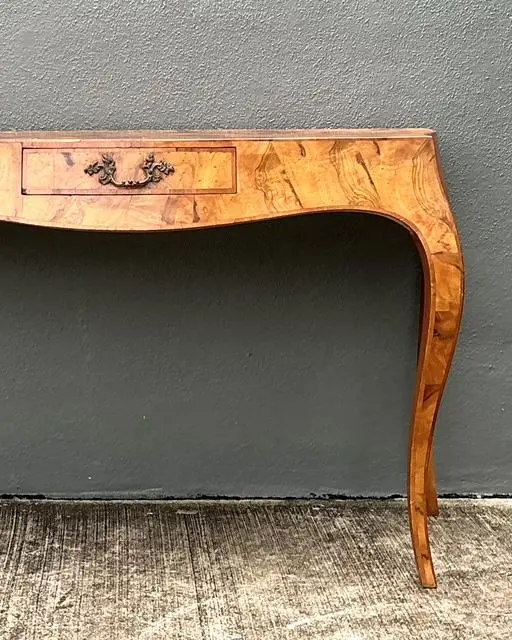 Vintage Italian Olive Burl Wood Writing Desk - Side view