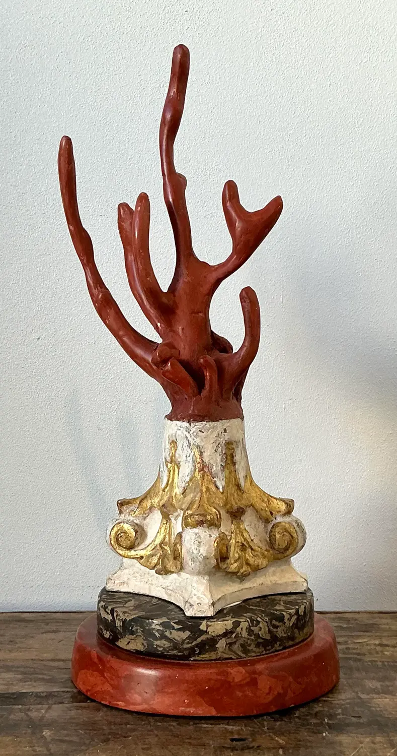 Vintage Italian Scagliola Artisanal Pigmented Plaster Coral Branch - Detail view