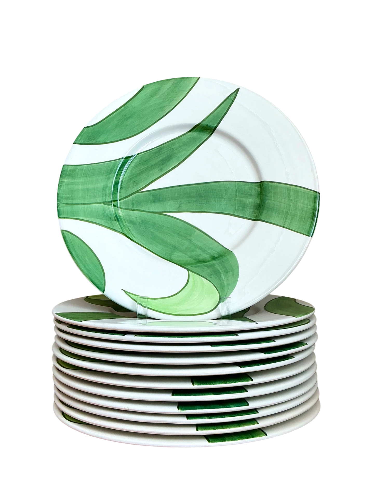 Vintage Italian Vietri Glazed Ceramic Palm Plates - Set Of 12 