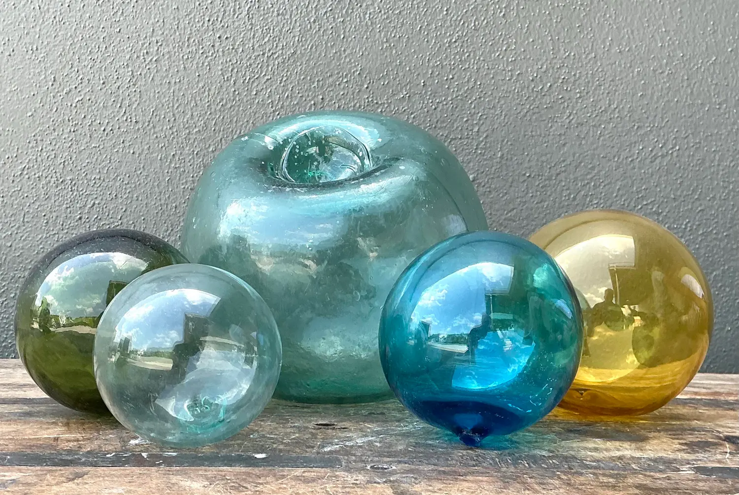 Vintage Japanese Glass Buoys - Set of 5 - Back view