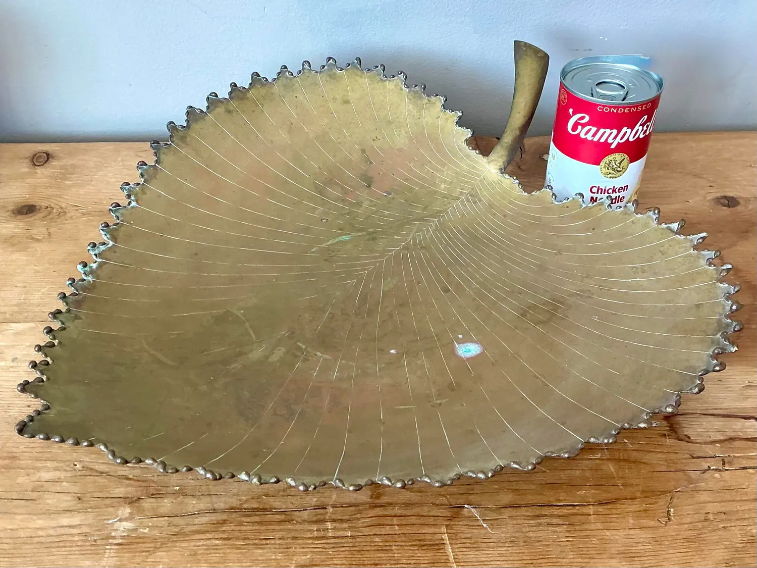 Vintage Large Brass Leaf Tray - Side view