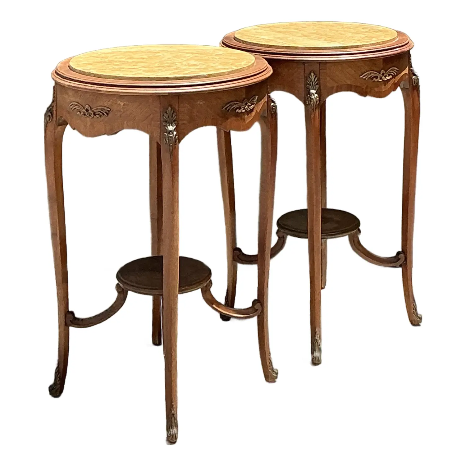 Vintage Louis XV Stone Top Side Tables - A Pair