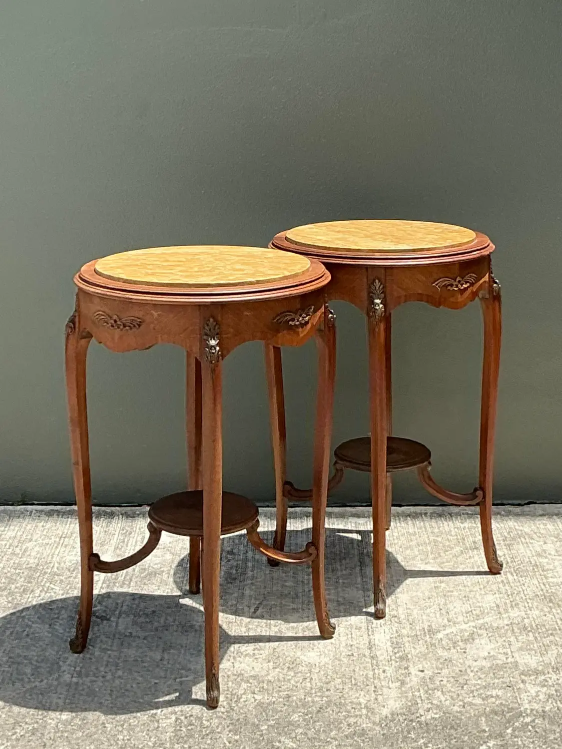 Vintage Louis XV Stone Top Side Tables - A Pair - Detail view