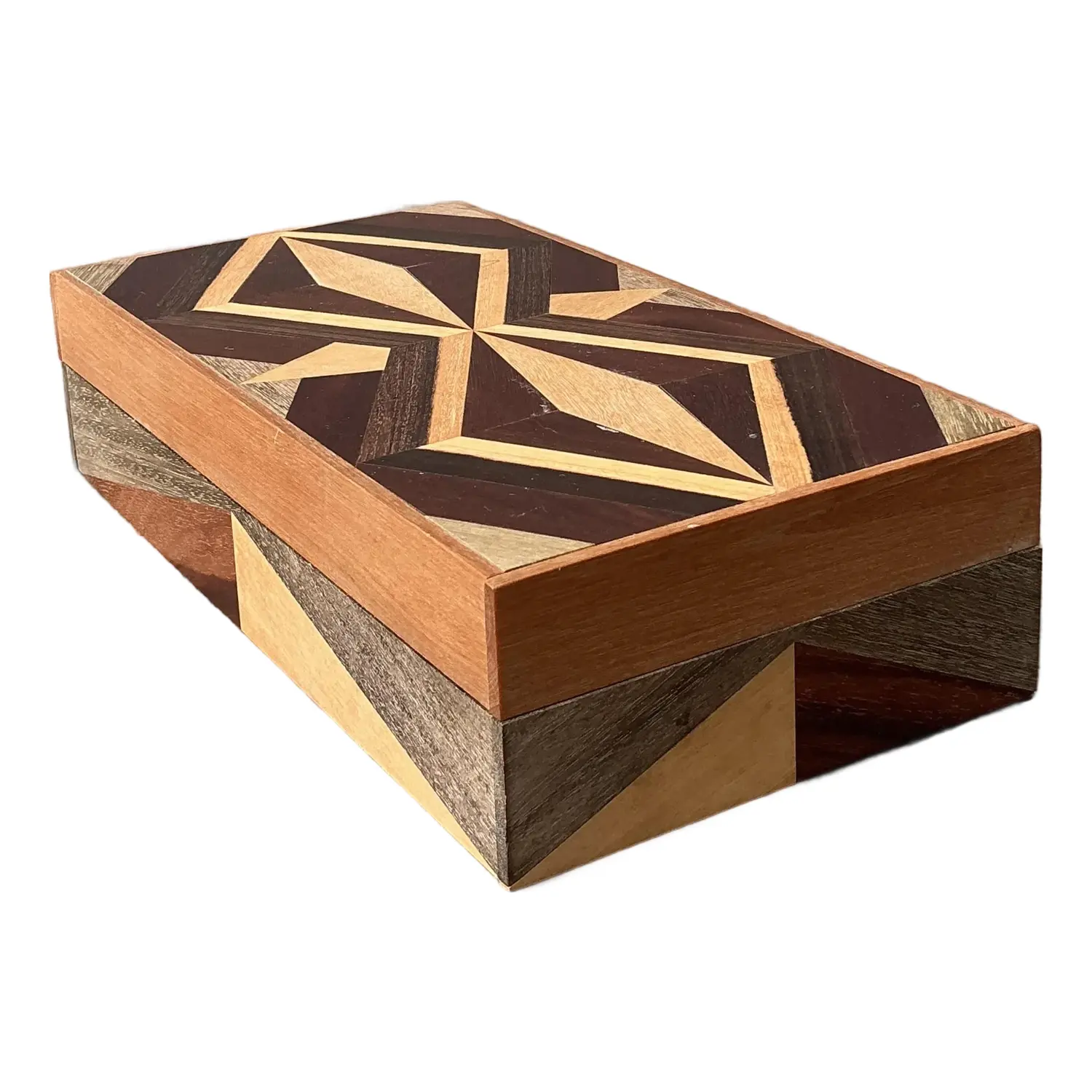Vintage Marquetry Wood Diamond Box