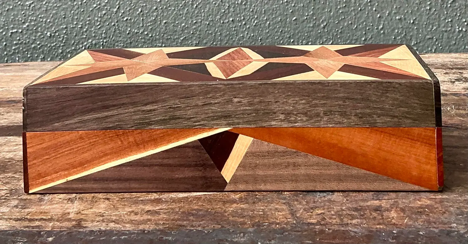 Vintage Marquetry Wooden Tan Star Box
