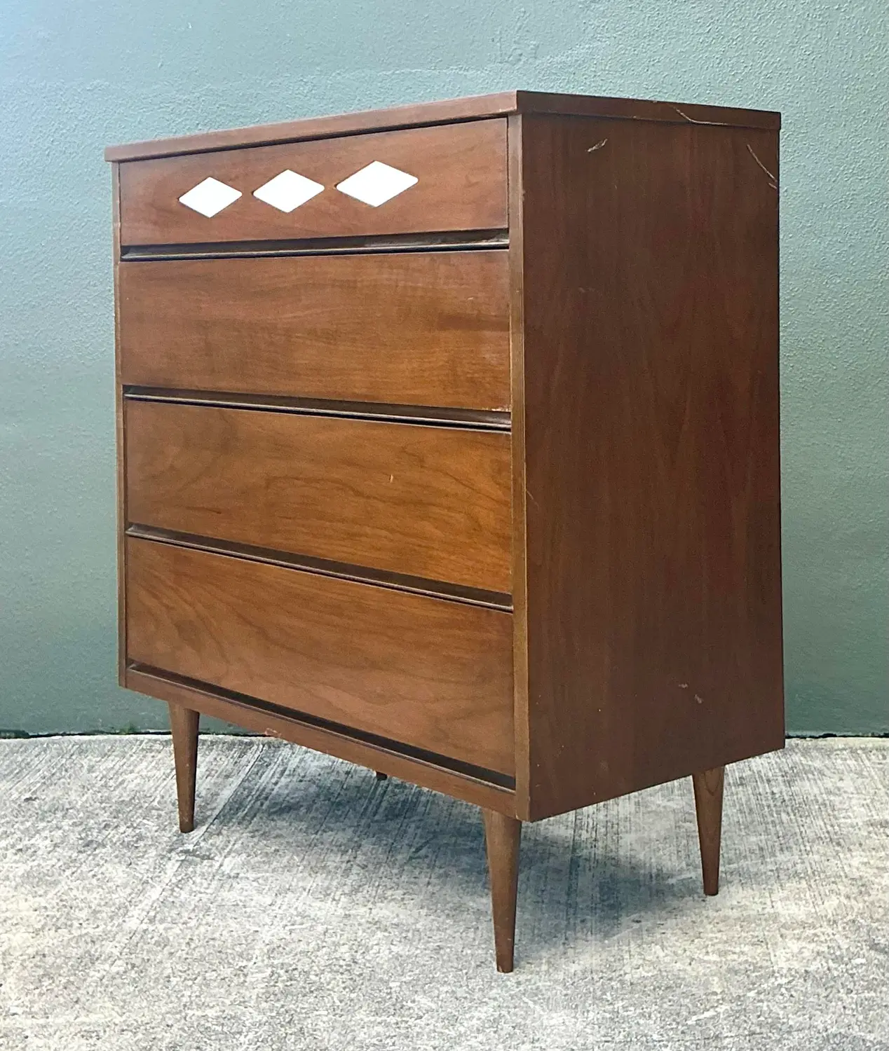 Vintage MCM Bassett Interchangeable Diamond Tall Chest of Drawers