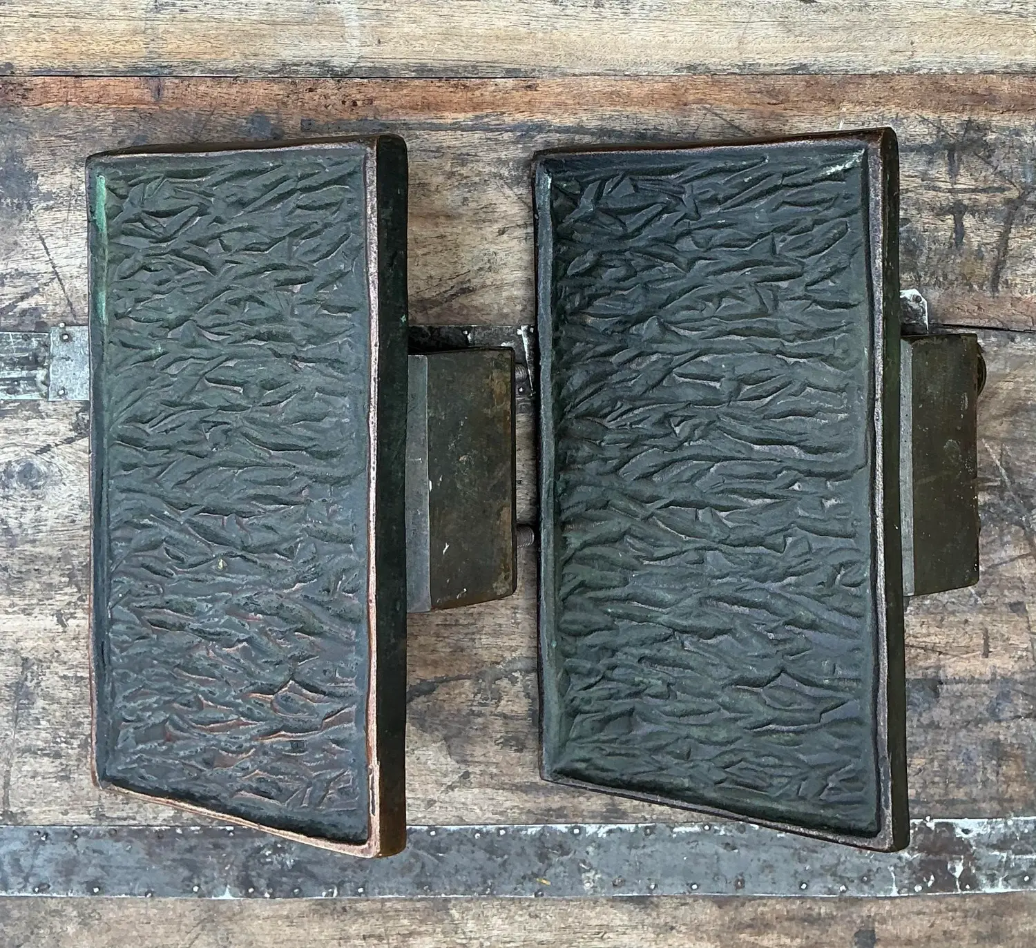 Vintage MCM Bronze Door Handles - Set of 2 - Back view