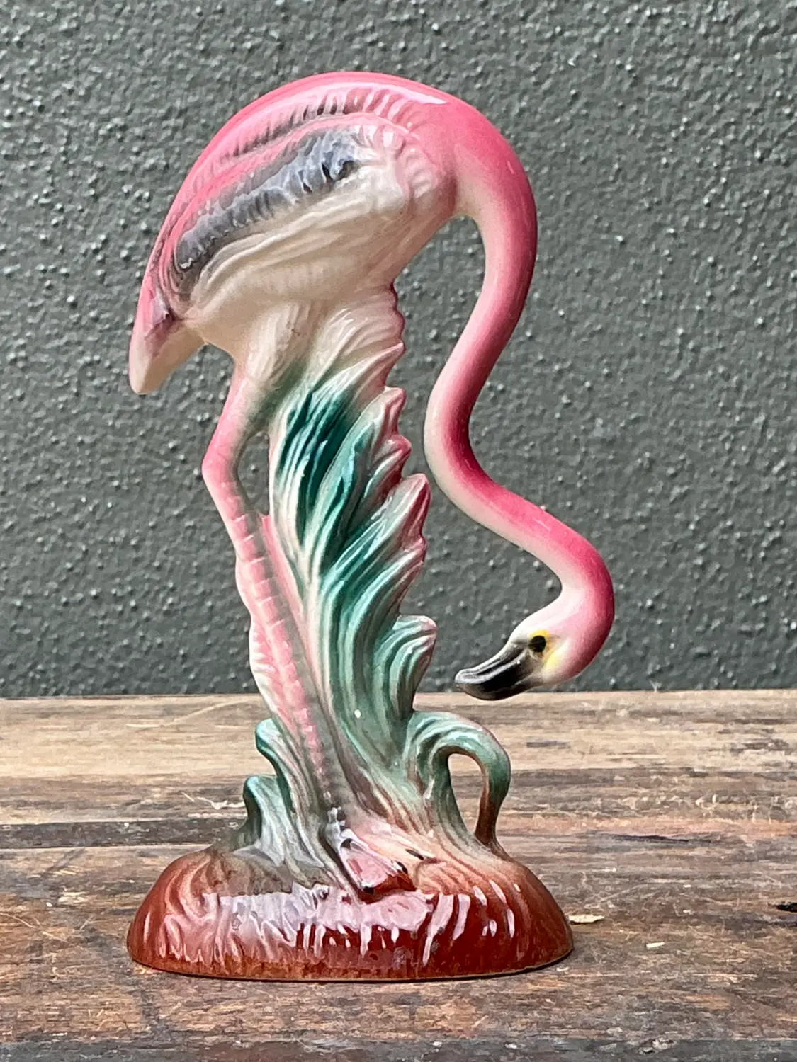 Vintage MCM Glazed Ceramic Flamingo