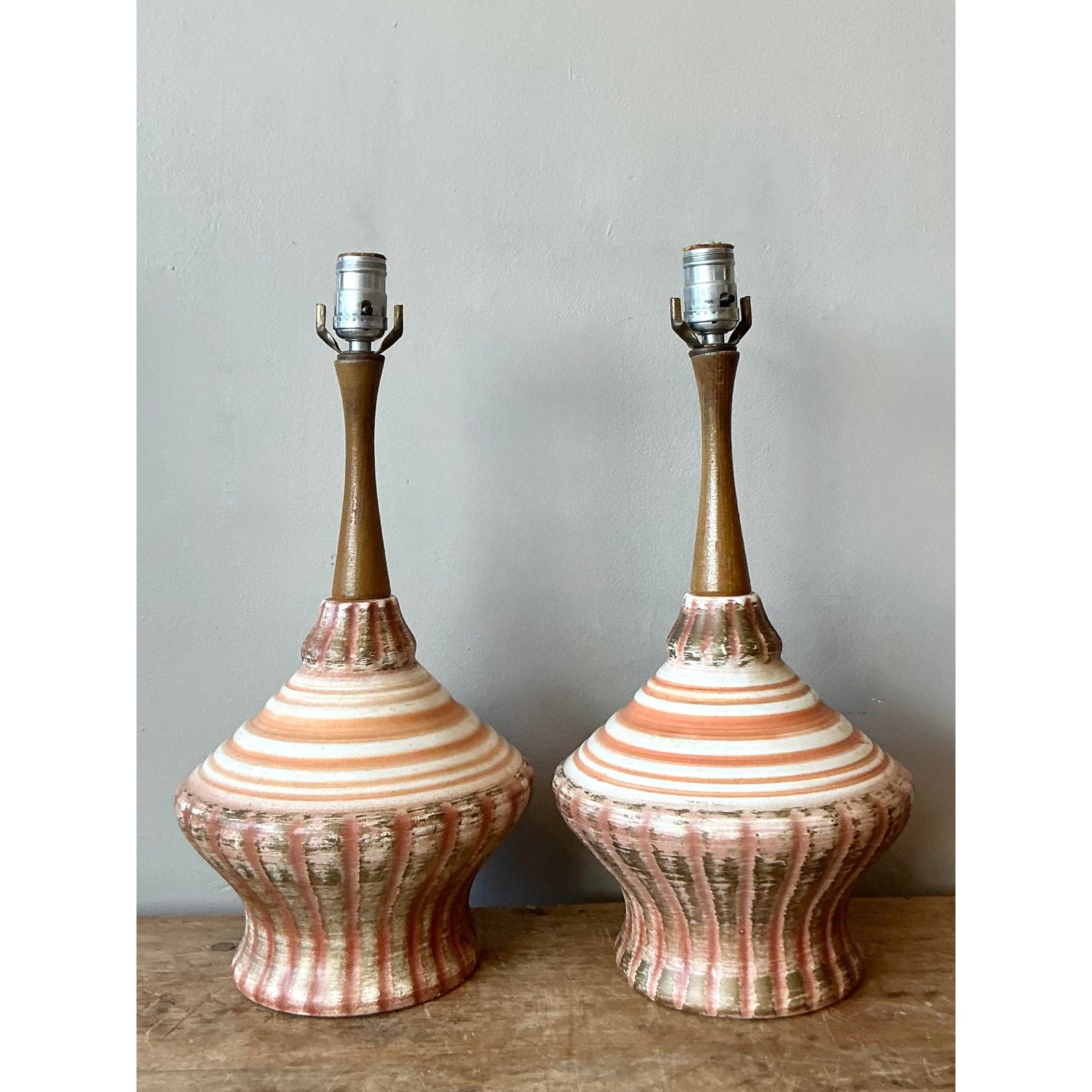 Vintage MCM Glazed Ceramic Lamps - A Pair - Side view