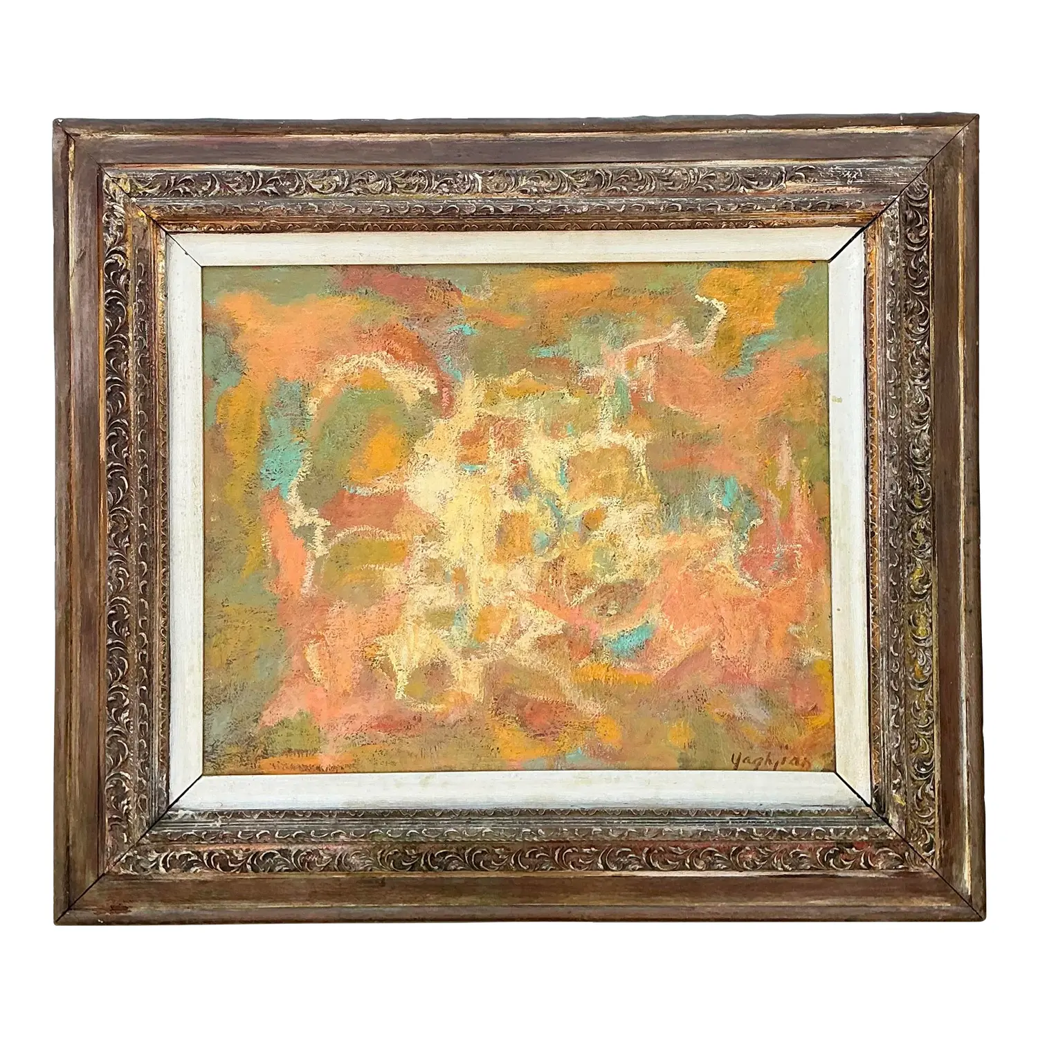 Vintage MCM Original Abstract Oil on Canvas - Canvas, 31W x 27H