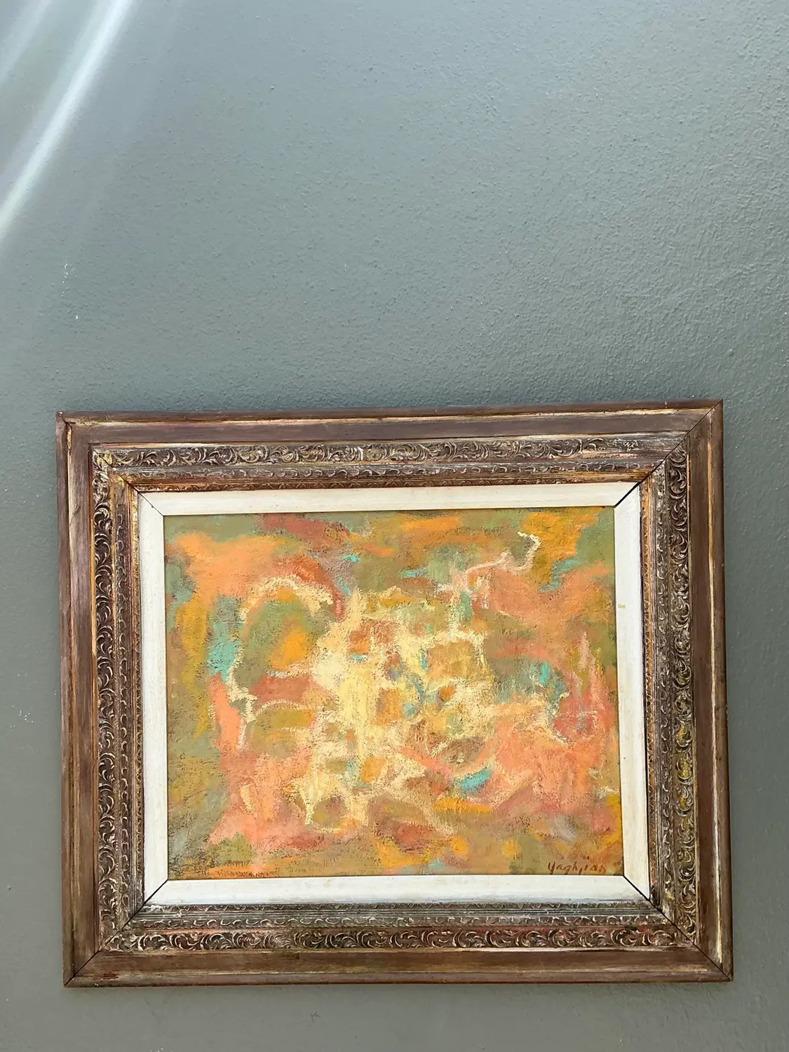 Vintage MCM Original Abstract Oil on Canvas - Canvas, 31W x 27H - Side view