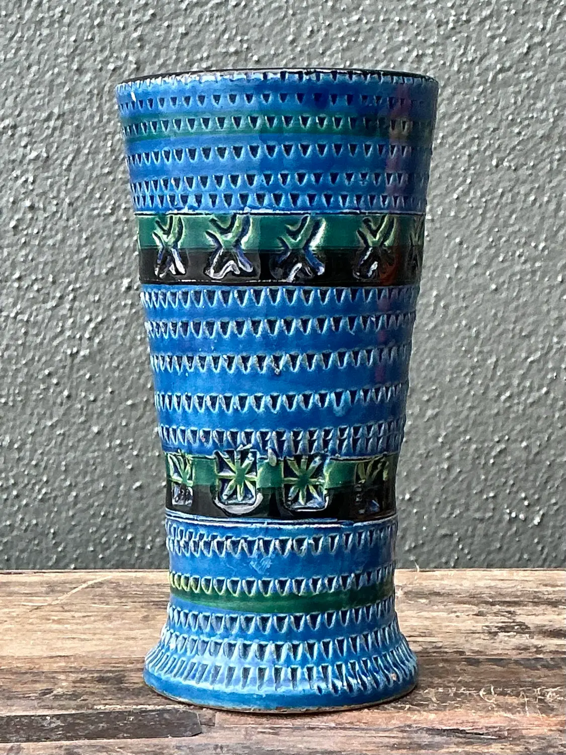 Vintage MCM Original Studio Pottery Engraved Vase - Back view