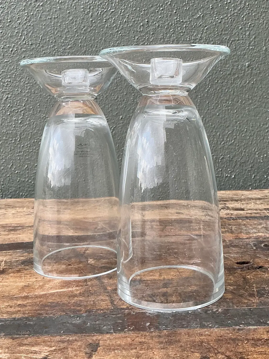 Vintage Michael Graves Glass Candlesticks - A Pair - Side view