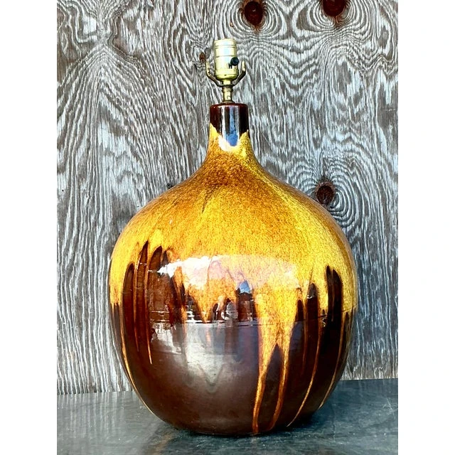 Vintage Mid-Century Modern Drip Glaze Lamp - Back view