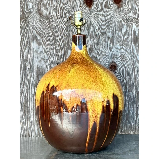 Vintage Mid-Century Modern Drip Glaze Lamp - Side view