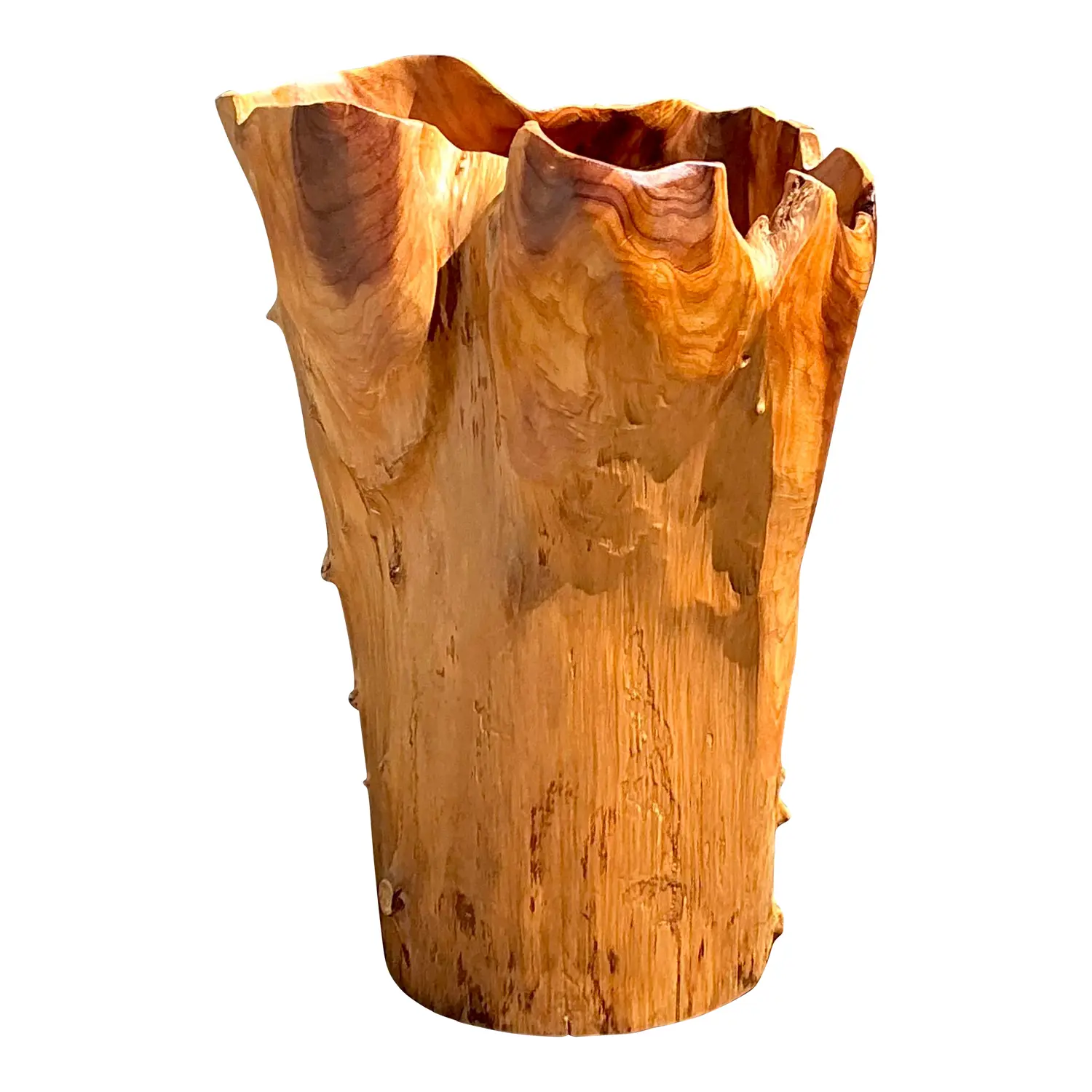 Vintage Monumental Carved Wood Vase