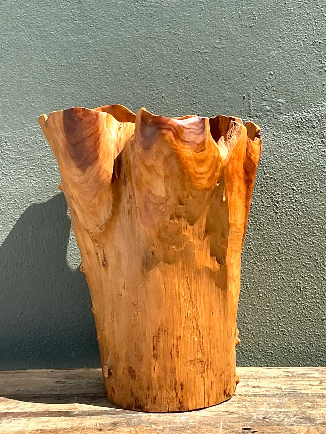 Vintage Monumental Carved Wood Vase - Detail view