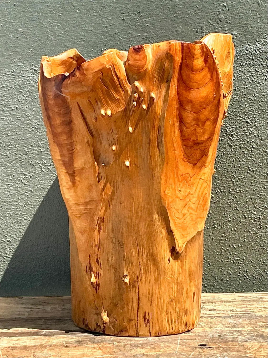 Vintage Monumental Carved Wood Vase - Back view