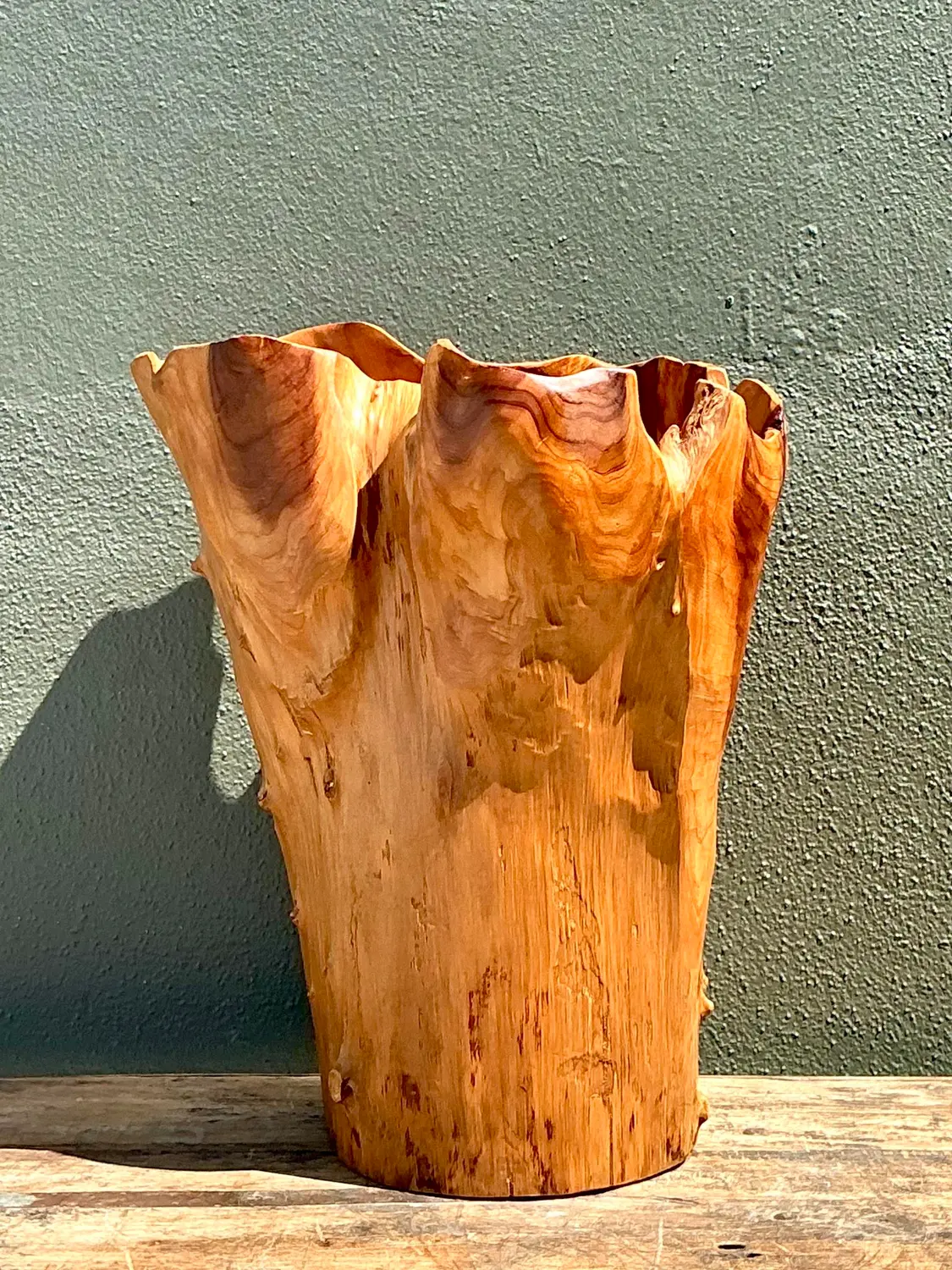 Vintage Monumental Carved Wood Vase - Top view