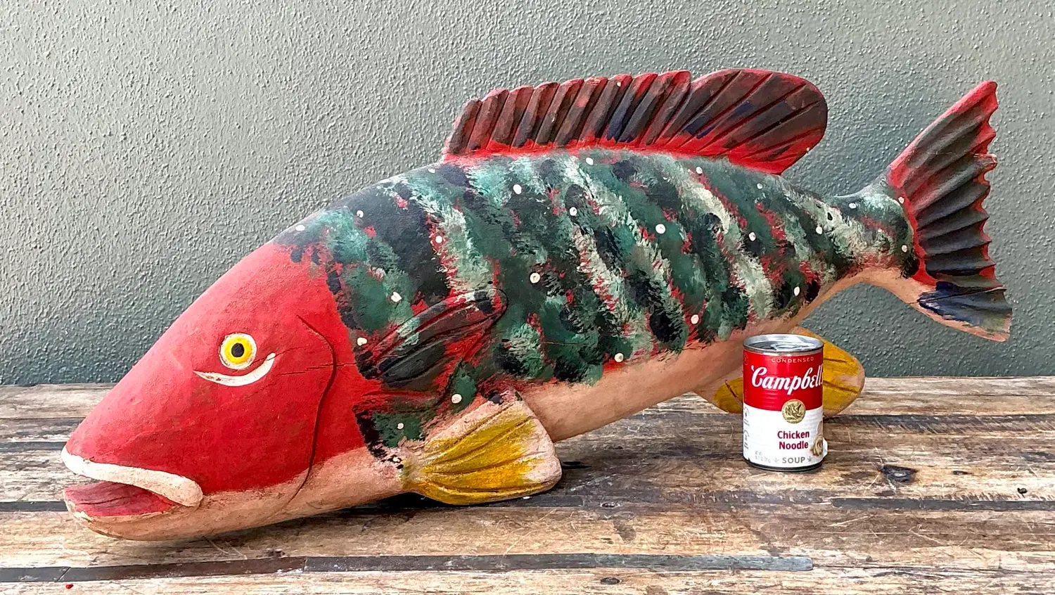 Vintage Monumental Hand Painted Fish - Detail view