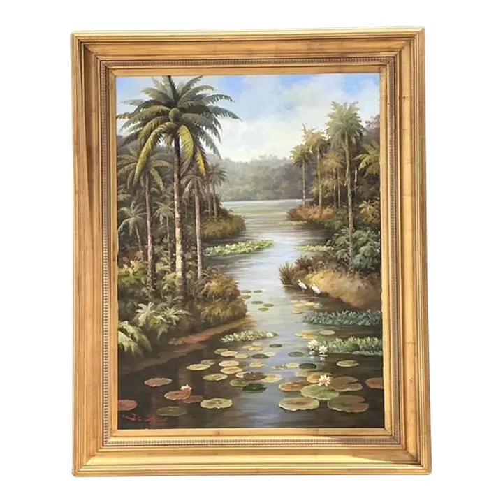 Vintage Monumental Original Everglades Oil Painting on Canvas